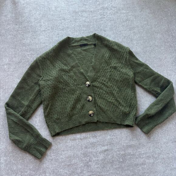 ATM ANTHONY THOMAS MELILLO Cropped Green Knit Cardigan - Picture 2 of 9